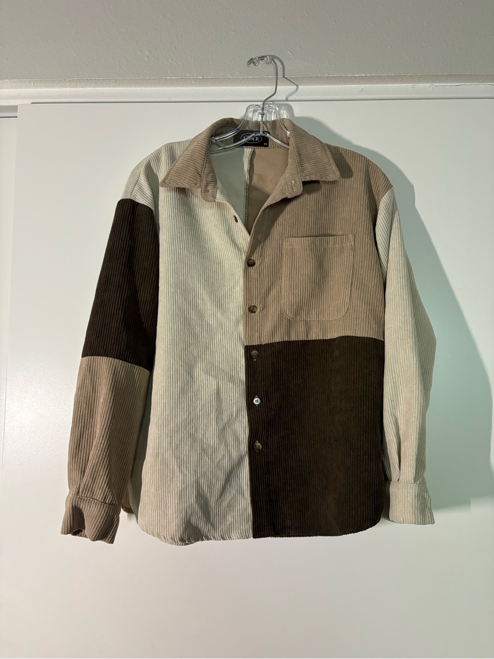 Cider Button Up Brown Colorblock Corduroy Shirt